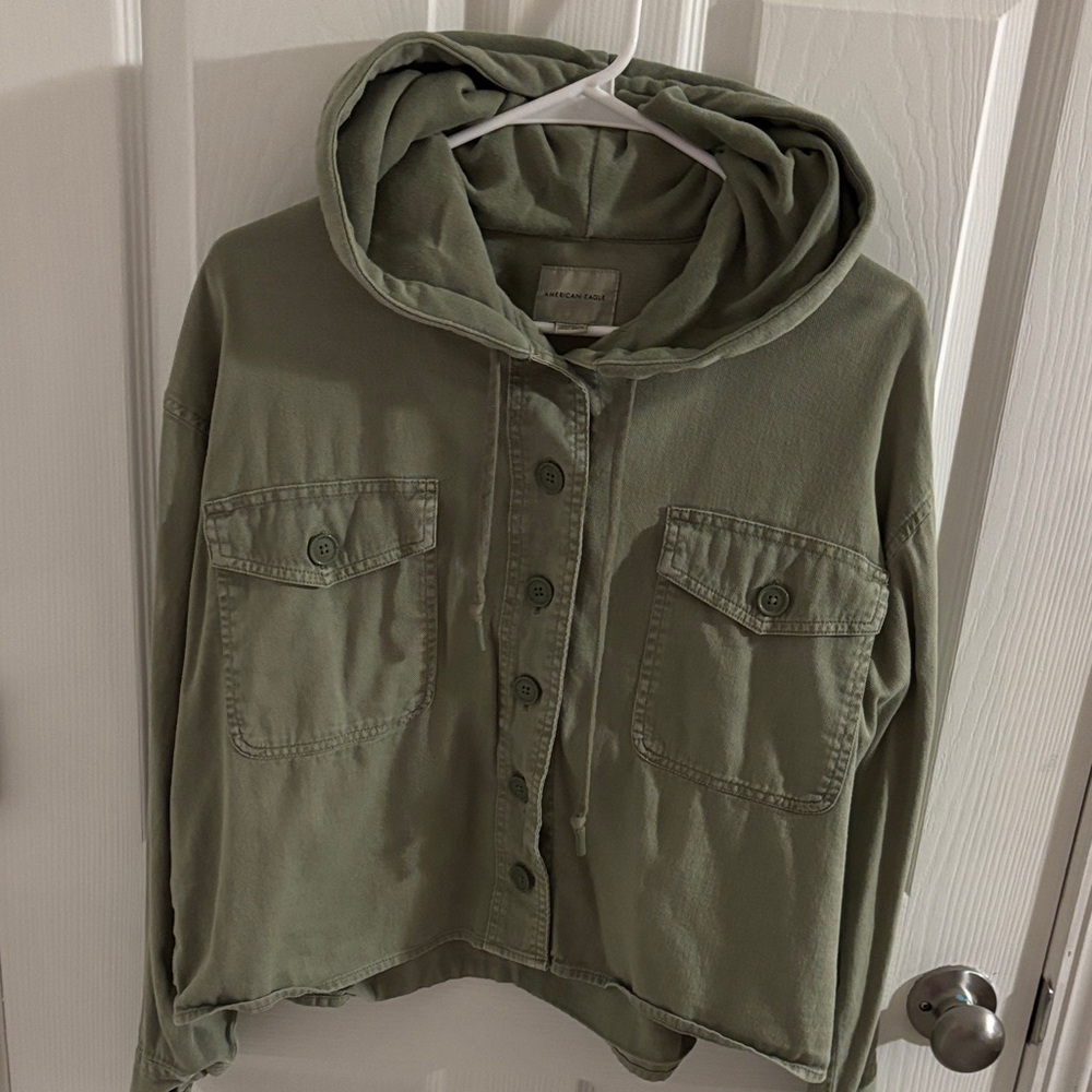 American Eagle Outfitters Olive Utility Hooded Jacket